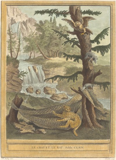 El gato y la rata de Quentin Pierre Chedel after Jean Baptiste Oudry