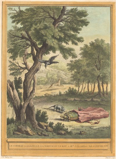 El Cuervo, la Gacela, la Tortuga y el Ratón de Quentin Pierre Chedel after Jean Baptiste Oudry
