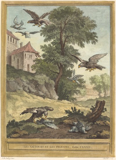 Los buitres y las palomas de Quentin Pierre Chedel after Jean Baptiste Oudry