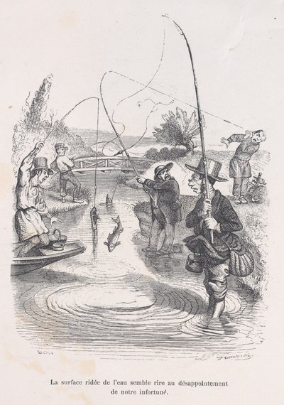 El agua ondulante parece burlarse de nuestra desgracia. de las Pequeñas Miserias de la Vida Humana..., 1843 de Quichon