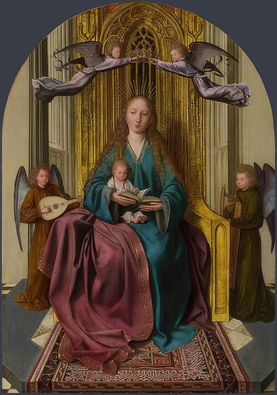 Madonna entronizada con niño y cuatro ángeles. Alrededor de 1506-09 de Quinten Massys
