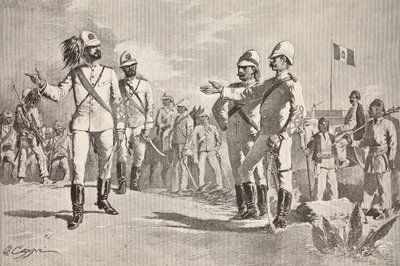 Soldados italianos y locales, en uniformes del Ejército Italiano en África, Massawa, Eritrea, grabado de un dibujo de Quinto Cenni, de L