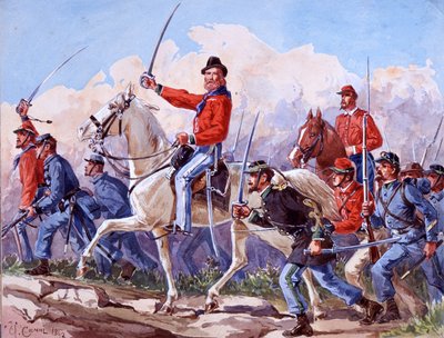 Risorgimento: las tropas de Giuseppe Garibaldi (1807-1882) marchando hacia Roma. Acuarela de Quinto Cenni 1892. de Quinto Cenni