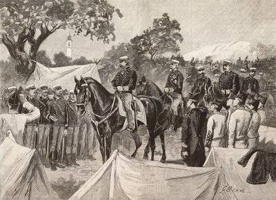 Umberto I (1844-1900), Rey de Italia, con algunos oficiales, visitando campamentos militares, 11 de septiembre de Quinto Cenni