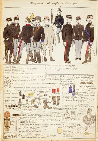 Variaciones de uniformes del Reino de Italia, placa en color de Quinto Cenni de Quinto Cenni
