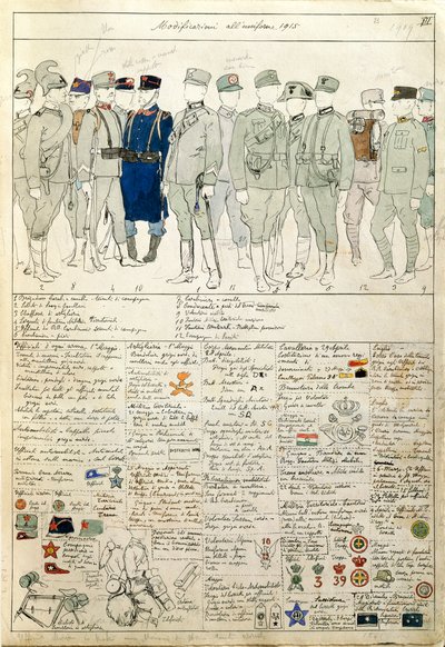 Variaciones de uniformes del Reino de Italia, lámina en color de Quinto Cenni de Quinto Cenni