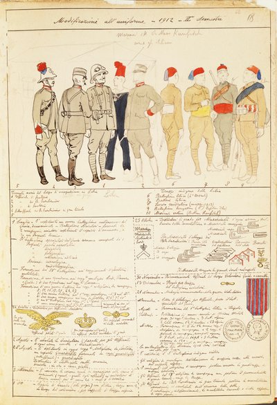 Variaciones de uniformes del Reino de Italia, lámina en color de Quinto Cenni de Quinto Cenni