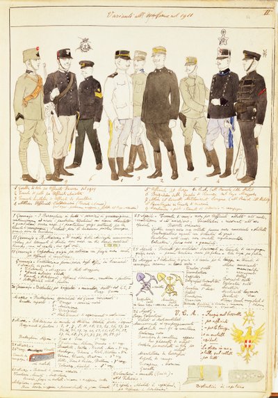 Variaciones de uniformes del Reino de Italia, lámina en color por Quinto Cenni de Quinto Cenni