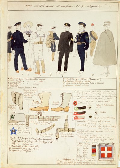 Variaciones de uniformes del Reino de Italia, lámina en color por Quinto Cenni de Quinto Cenni