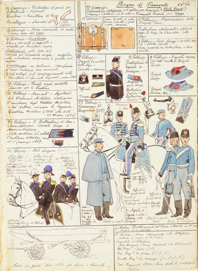 Uniformes y distintivos del Reino de Cerdeña por Quinto Cenni, placa en color de Quinto Cenni