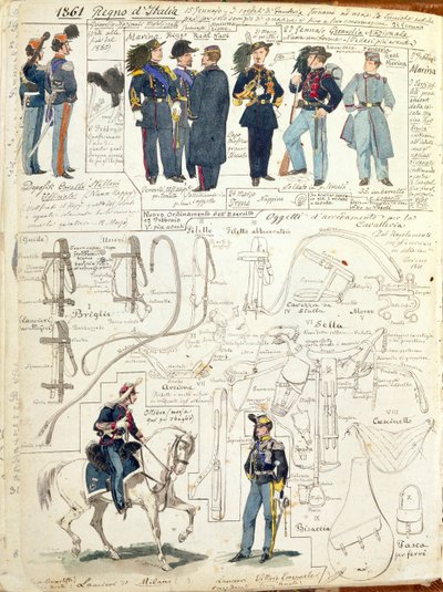 Uniformes y equipamiento de varias fuerzas del Reino de Italia por Quinto Cenni, lámina en color de Quinto Cenni