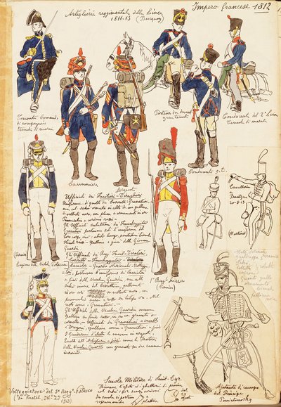 Uniformes de Artillería del Reino de Francia, lámina en color de Quinto Cenni de Quinto Cenni