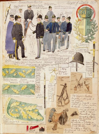 Uniformes de la Administración Forestal del Reino de Italia, lámina en color por Quinto Cenni de Quinto Cenni