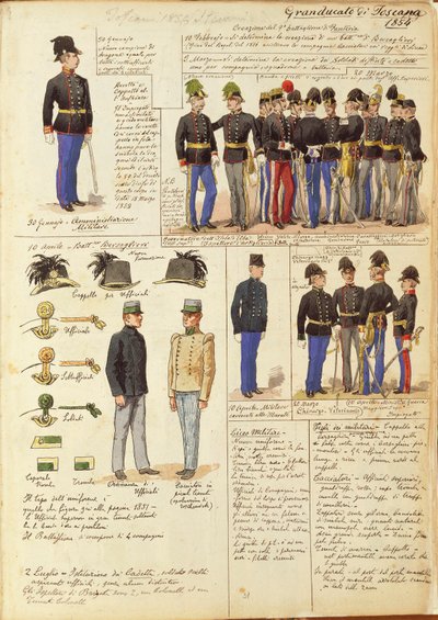 Uniformes del Gran Ducado de Toscana por Quinto Cenni, lámina en color de Quinto Cenni