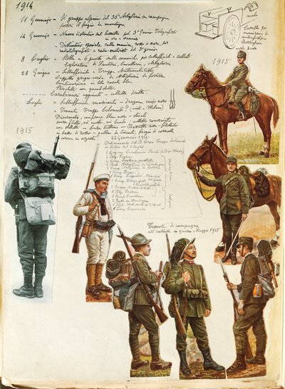 Uniformes del ejército italiano durante la Primera Guerra Mundial, por Quinto Cenni, placa en color de Quinto Cenni