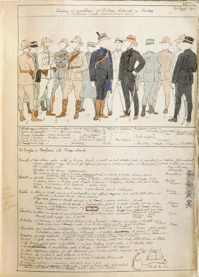 Uniformes del Cuerpo Real de Tropas Coloniales del Reino de Italia en Eritrea, lámina en color por Quinto Cenni de Quinto Cenni