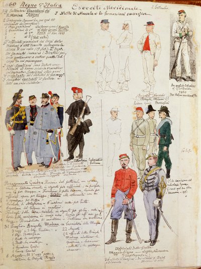 Uniformes del ejército del sur de Italia del gobierno provisional por Quinto Cenni, lámina en color de Quinto Cenni