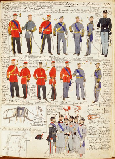 Uniformes de varias fuerzas del Reino de Italia por Quinto Cenni, placa en color de Quinto Cenni