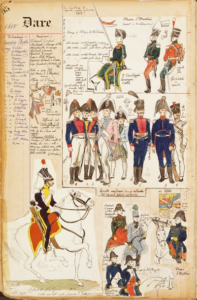 Varios uniformes, por Quinto Cenni, placa en color, circa 1815 de Quinto Cenni