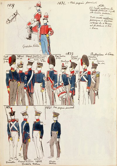 Varios uniformes, circa 1834-1841 de Quinto Cenni