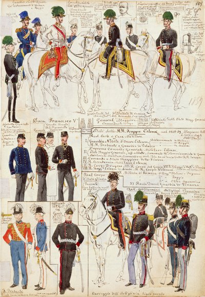 Varios uniformes del Ducado de Módena de Quinto Cenni