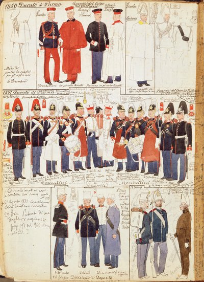 Varios uniformes del Ducado de Parma por Quinto Cenni, placa en color de Quinto Cenni