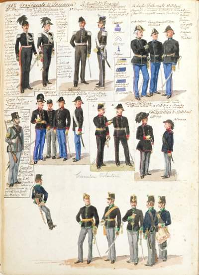 Varios uniformes del Gran Ducado de Toscana por Quinto Cenni, placa en color de Quinto Cenni