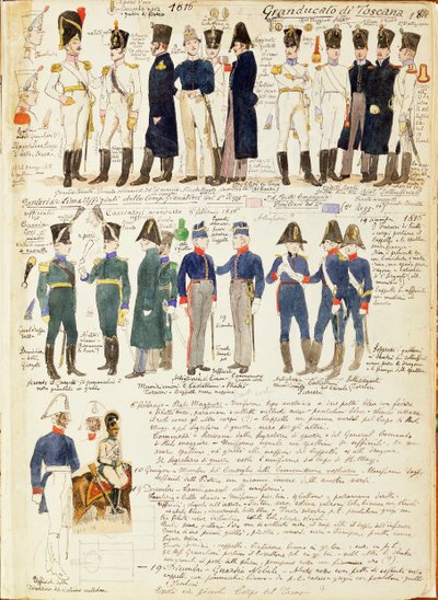Varios uniformes del Gran Ducado de Toscana por Quinto Cenni, placa en color de Quinto Cenni