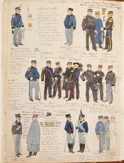 Varios uniformes del Reino de Italia por Quinto Cenni, lámina en color de Quinto Cenni