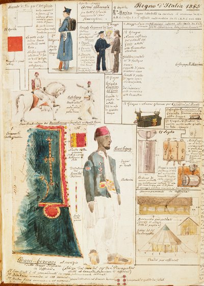 Varios uniformes del Reino de Italia, placa en color por Quinto Cenni de Quinto Cenni