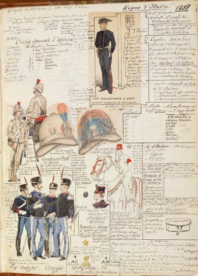 Varios uniformes del Reino de Italia, lámina en color por Quinto Cenni de Quinto Cenni