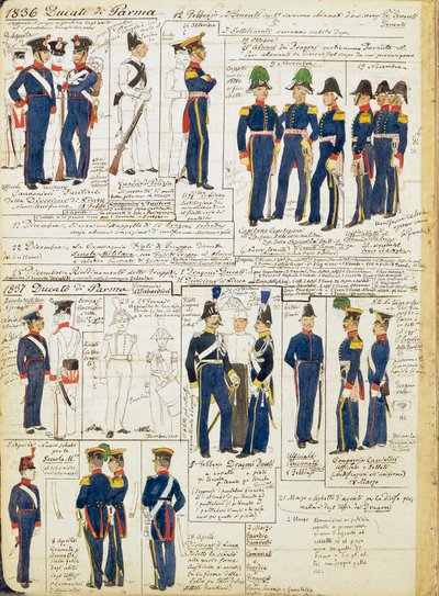 Varios uniformes del Ducado de Parma de Quinto Cenni