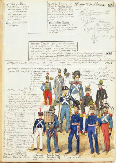 Varios uniformes del Ducado de Parma de 1845 de Quinto Cenni
