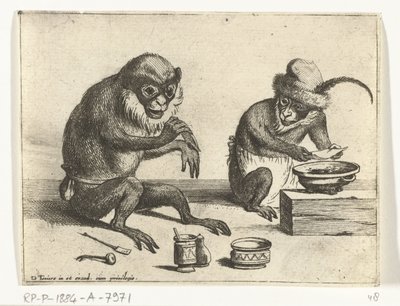 Un mono hace un vendaje. Varias empresas de la vida humana presentadas por monos (título de la serie) el juego del mono en el mundo (título de la serie) de Quirin Boel