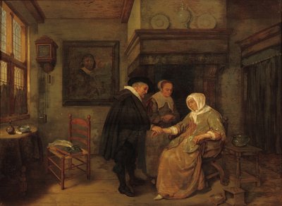 Un doctor visitando a una mujer enferma de Quiringh Gerritsz. van Brekelenkam
