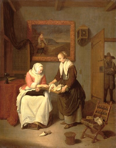 Interior con una dama eligiendo pescado de Quiringh Gerritsz. van Brekelenkam