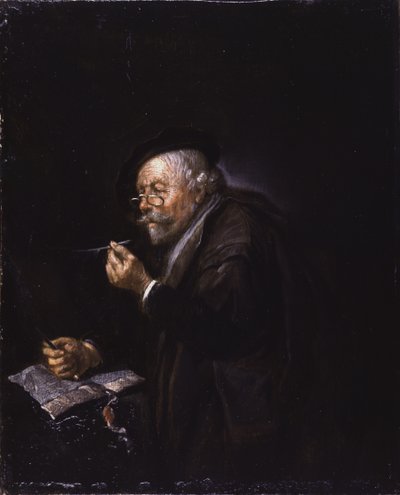 El viejo escribiendo de Quiringh Gerritsz. van Brekelenkam
