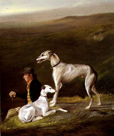 Viejo Sandy, Entrenador de Alexander Graham, con Dos Galgos en un Paisaje de las Tierras Altas de R.G. Brown