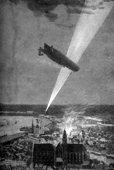 Bombardeo de Zeppelin en Amberes, Primera Guerra Mundial, 24 de agosto de 1914 de R.G. Mathews