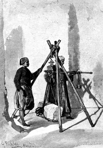 Pesaje de los bloques de piedra, Egipto, 1880 de R. Brandamour