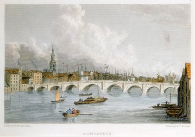 Puente de arco de piedra sobre el Tyne en Newcastle-upon-Tyne, Inglaterra, c1830 de R Francis