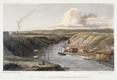 El Wear sobre el Puente de Hierro de Sunderland, c1829 de R Francis