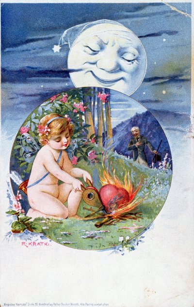 Postal del set Corazones enfermos, c. 1900 de R. Kratki
