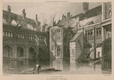 Claustro de la Corte, Capilla de San Esteban, después del incendio del 16 de octubre de 1834 de R. W. Billings