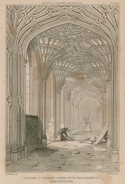 Claustro, Capilla de San Esteban, Westminster, mirando al este de R. W. Billings