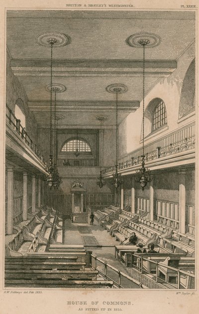 Cámara de los Comunes, Westminster, Londres, acondicionada en 1835 de R. W. Billings