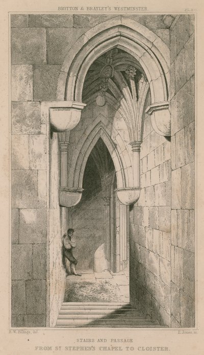 Escaleras y pasaje de la Capilla de San Esteban al Claustro de R. W. Billings