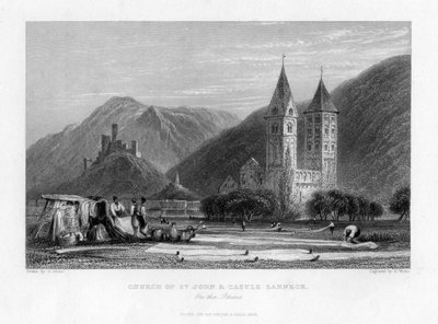 Iglesia de San Juan y Castillo Lahneck en el Rin, 1838 de R. Wallis