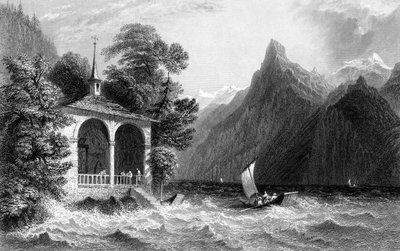 Capilla de Tell, Lago Uri, Suiza, 1836 de R. Wallis