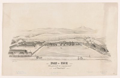 Vista del Fuerte de Kock Fort de Kock / Vista general del camping / del 17º Batail.on Infant.rie (título sobre objeto) de R. Walthert (signed by artist)